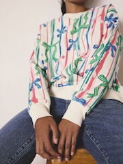 Pink/Blue Seasonal Bows All Over Print Graphic Longsleeve Crewneck Sweatshirt - Image 5 of 8