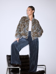 Grey Polyester Woollook Bubble Hem Ribbed Detail Bomber Jacket - Image 1 of 6