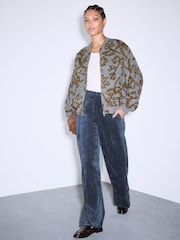 Grey Polyester Woollook Bubble Hem Ribbed Detail Bomber Jacket - Image 2 of 6
