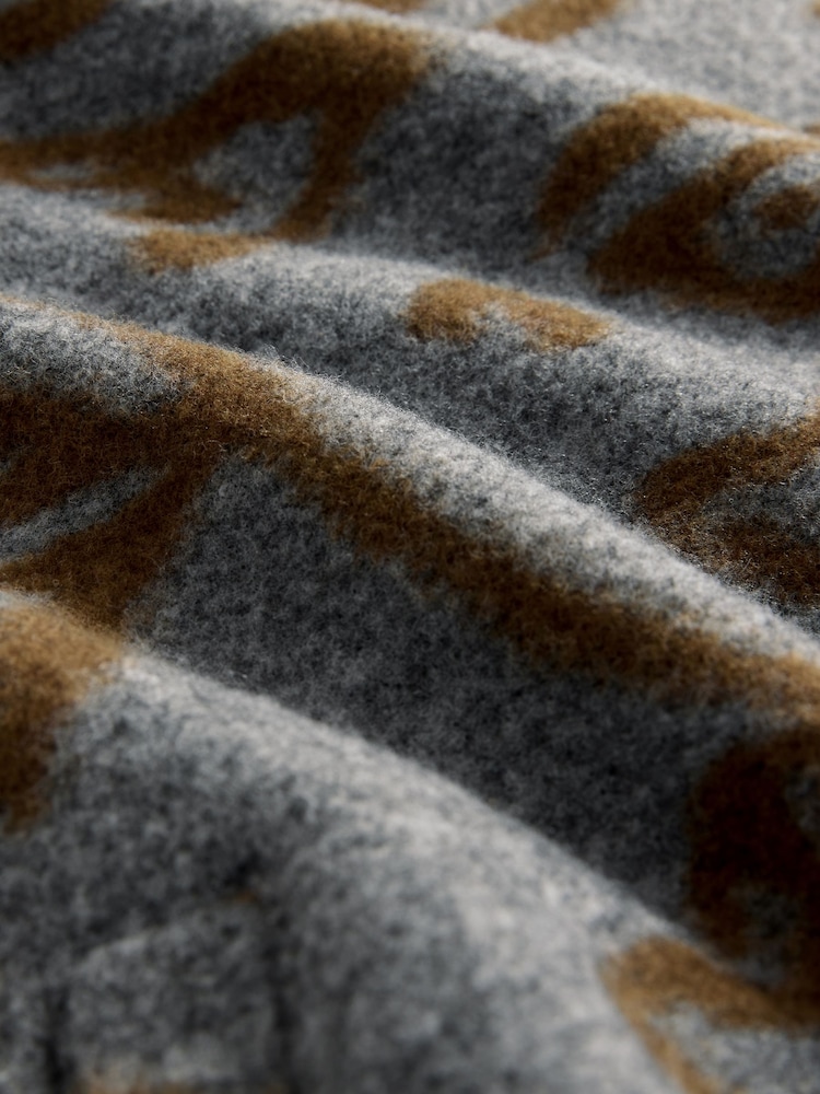Grey Polyester Woollook Bubble Hem Ribbed Detail Bomber Jacket - Image 6 of 6