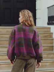 Tan Brown Polyester Woollook Bubble Hem Ribbed Detail Bomber Jacket - Image 3 of 7