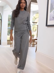 Anthrazitgrau - Cosy Longsleeve Tie Up Cargidan Top - Bild 2 von 5