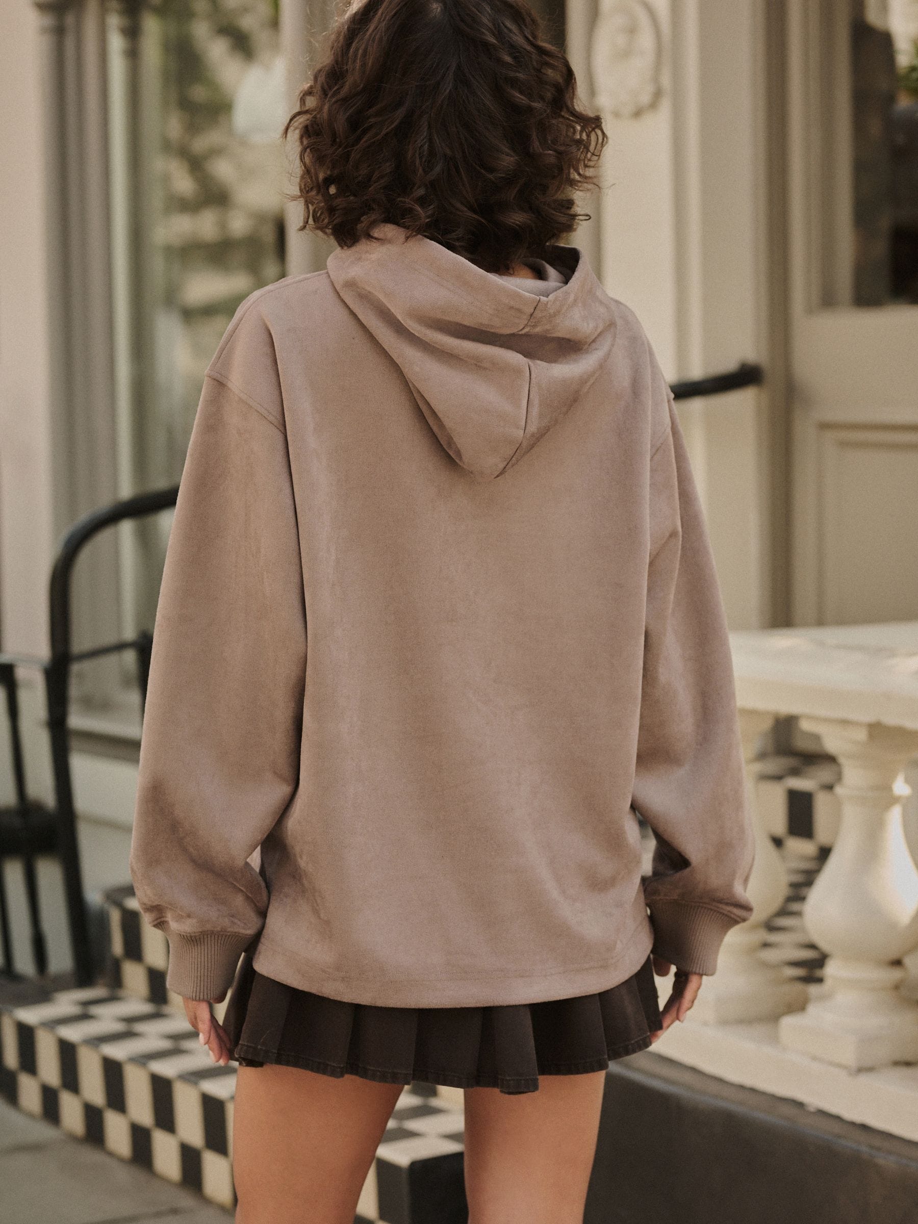 Buy Taupe Brown Soft Faux Suede Drawstring Longsleeve Hoodie from