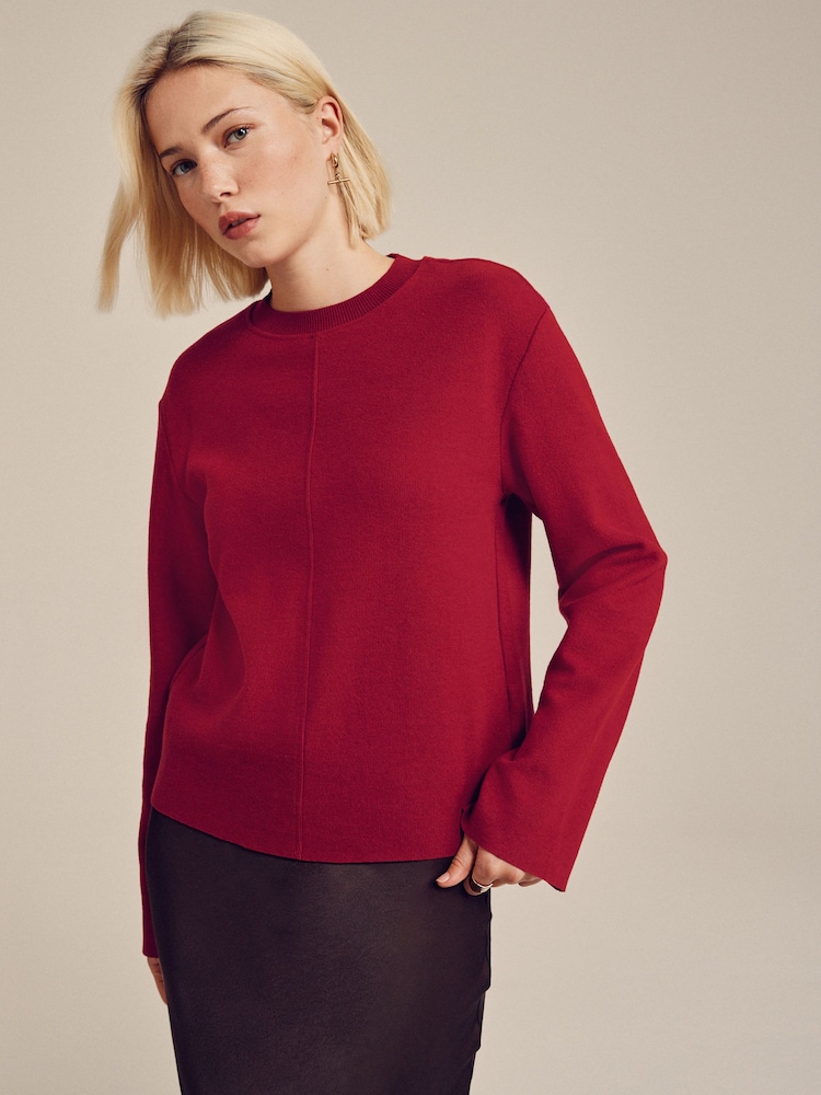 Cherry Red Cosy Soft Touch Rib Crew Neck Jumper - Image 1 of 8 Cherry Red Cosy Soft Touch Rib Crew Neck Jumper - Image 1 of 8