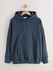 Dark Inky Navy Blue Active Longline Overhead Seam Detail Supersoft Hoodie with Pockets - Image 1 of 3