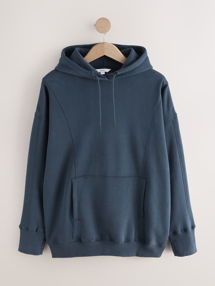Dark Inky Navy Blue Active Longline Overhead Seam Detail Supersoft Hoodie with Pockets - Image 1 of 3