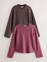 Brown/Pink Cosy Soft Touch Rib Crew Neck Jumpers 2 Pack - Image 5 of 9