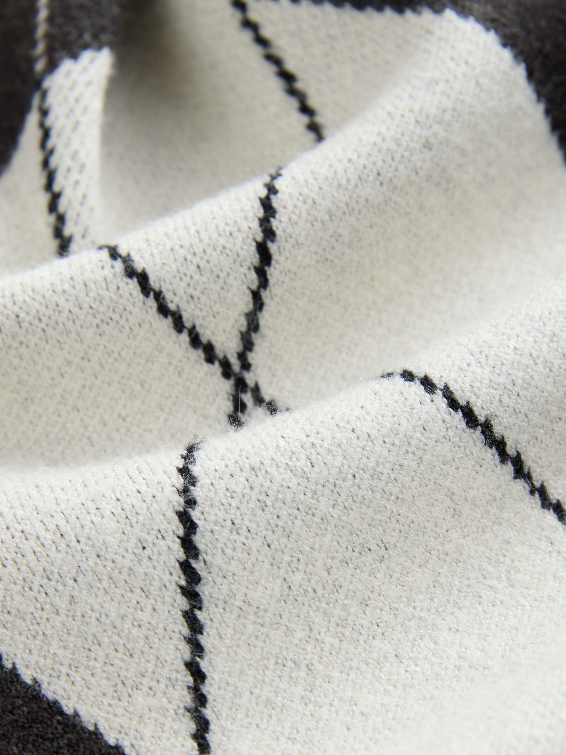 Buy Monochrome Argyle Compact Cosy Zip Through Hooded Long Sleeve