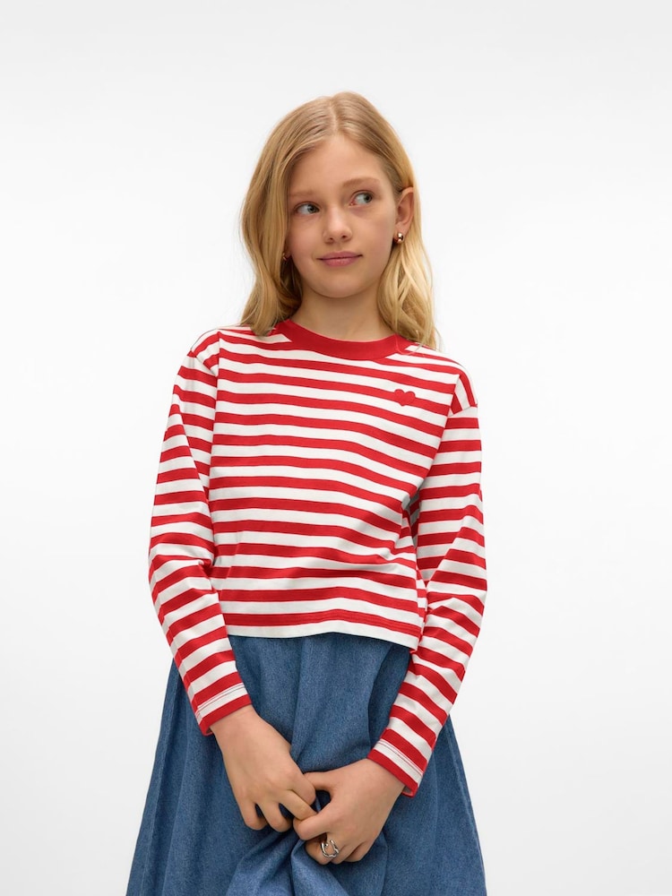 VERO MODA White Long Sleeve Cropped Stripe Jersey T-Shirt - Image 1 of 4 VERO MODA White Long Sleeve Cropped Stripe Jersey T-Shirt - Image 1 of 4