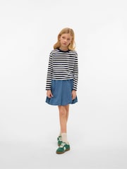 VERO MODA Blue Girls Long Sleeve Cropped Stripe Jersey T-Shirt - Image 2 of 3