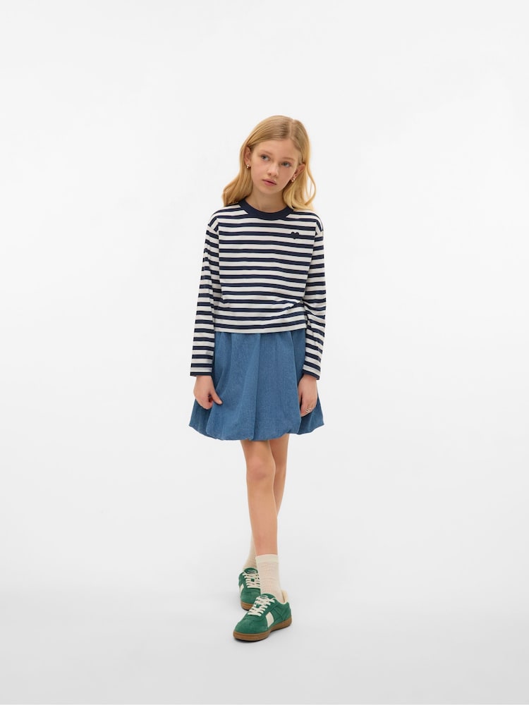 VERO MODA Blue Girls Long Sleeve Cropped Stripe Jersey T-Shirt - Image 2 of 3