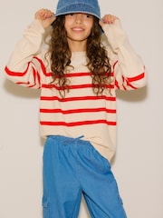 VERO MODA Cream Girls Long Sleeve Striped Knitted Jumper - Image 1 of 4