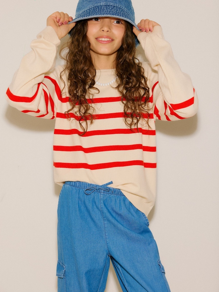 VERO MODA Cream Girls Long Sleeve Striped Knitted Jumper - Image 1 of 4