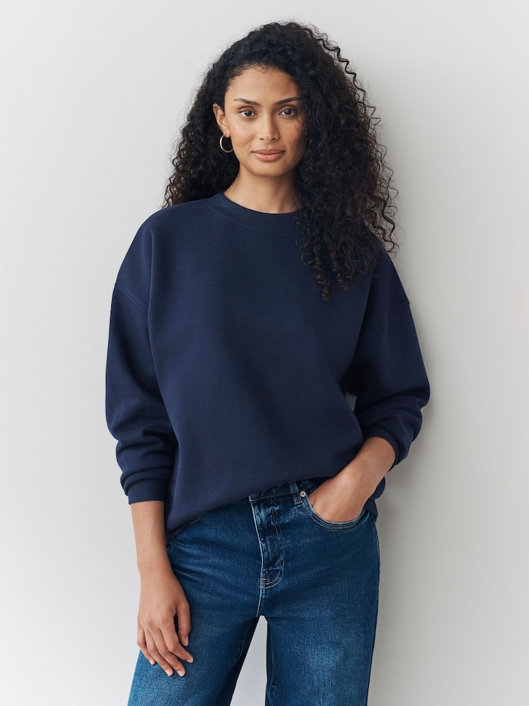 Navy/Oaker Yellow Supersoft Peached Essentials Crew Neck Seam Detail Sweatshirts 2 Pack - Image 2 of 9 Navy/Oaker Yellow Supersoft Peached Essentials Crew Neck Seam Detail Sweatshirts 2 Pack - Image 2 of 9