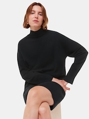 Whistles Black Cashmere Funnel Neck Dress - Image 2 of 5