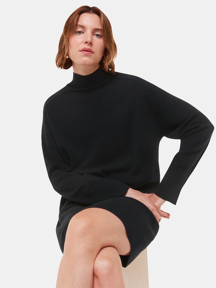 Whistles Black Cashmere Funnel Neck Dress - Image 2 of 5