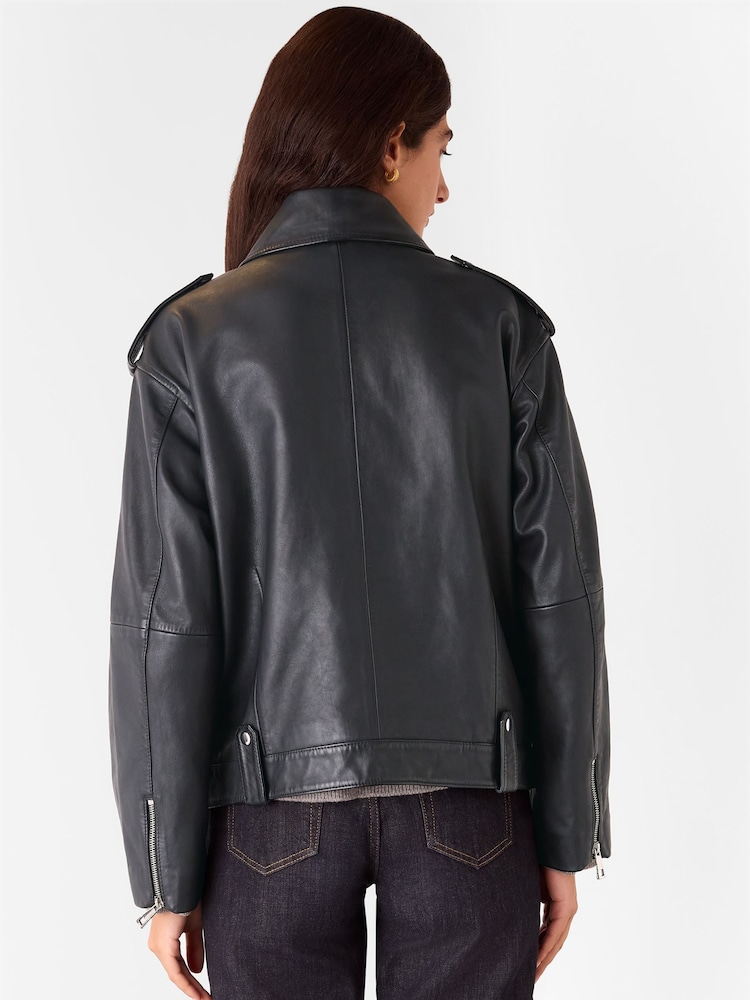 Whistles Freja Leather Biker Jacket - Изображение 2 из 5