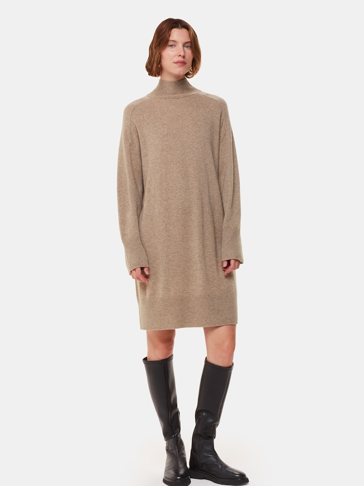 Whistles Cream Cashmere Funnel Neck Dress - Image 1 of 5