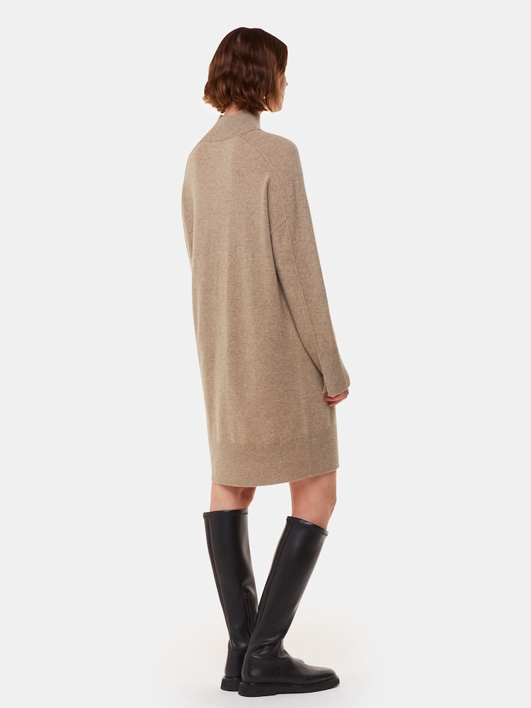 Whistles Cream Cashmere Funnel Neck Dress - Image 2 of 5
