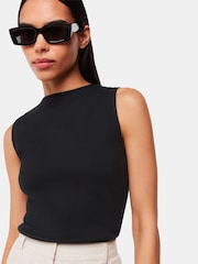 Whistles Black High Neck Rib Detail T-Shirt - Image 1 of 5