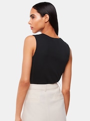 Whistles Black High Neck Rib Detail T-Shirt - Image 2 of 5