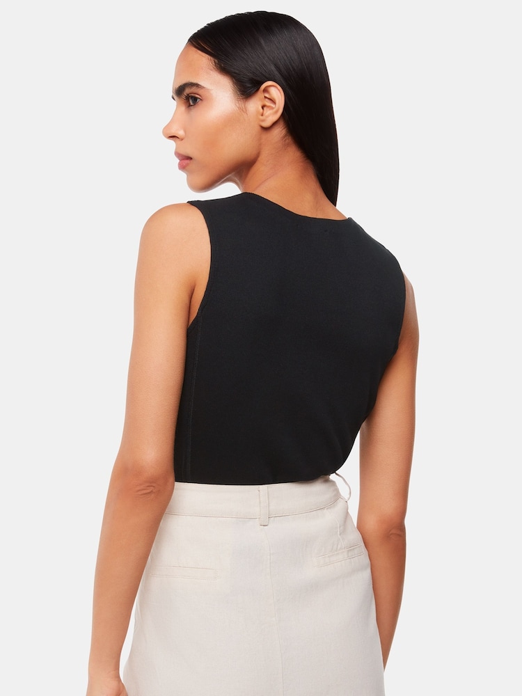Whistles Black High Neck Rib Detail T-Shirt - Image 2 of 5