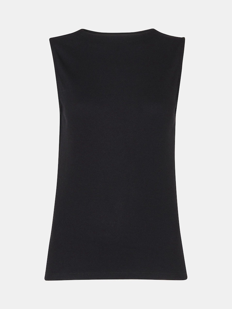 Whistles Black High Neck Rib Detail T-Shirt - Image 5 of 5