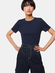 Whistles Blue Ultimate Rib Crew Neck T-Shirt - Image 1 of 5