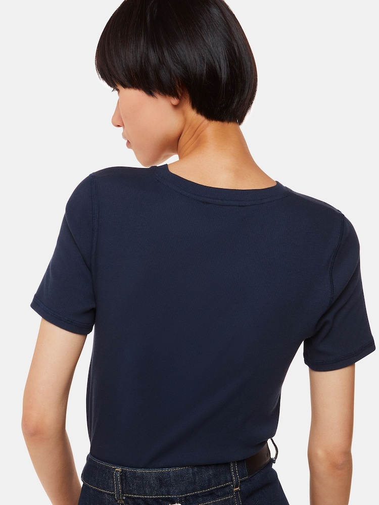 Whistles Blue Ultimate Rib Crew Neck T-Shirt - Image 2 of 5
