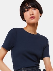 Whistles Blue Ultimate Rib Crew Neck T-Shirt - Image 4 of 5
