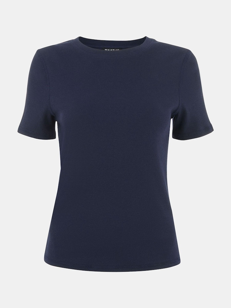 Whistles Blue Ultimate Rib Crew Neck T-Shirt - Image 5 of 5