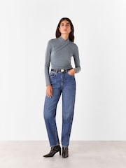 Whistles Grey Drape Neck Jersey Top - Image 1 of 5