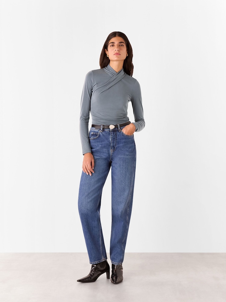 Whistles Grey Drape Neck Jersey Top - Image 1 of 5