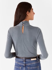 Whistles Grey Drape Neck Jersey Top - Image 2 of 5