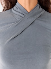 Whistles Grey Drape Neck Jersey Top - Image 4 of 5