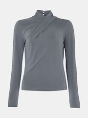 Whistles Grey Drape Neck Jersey Top - Image 5 of 5