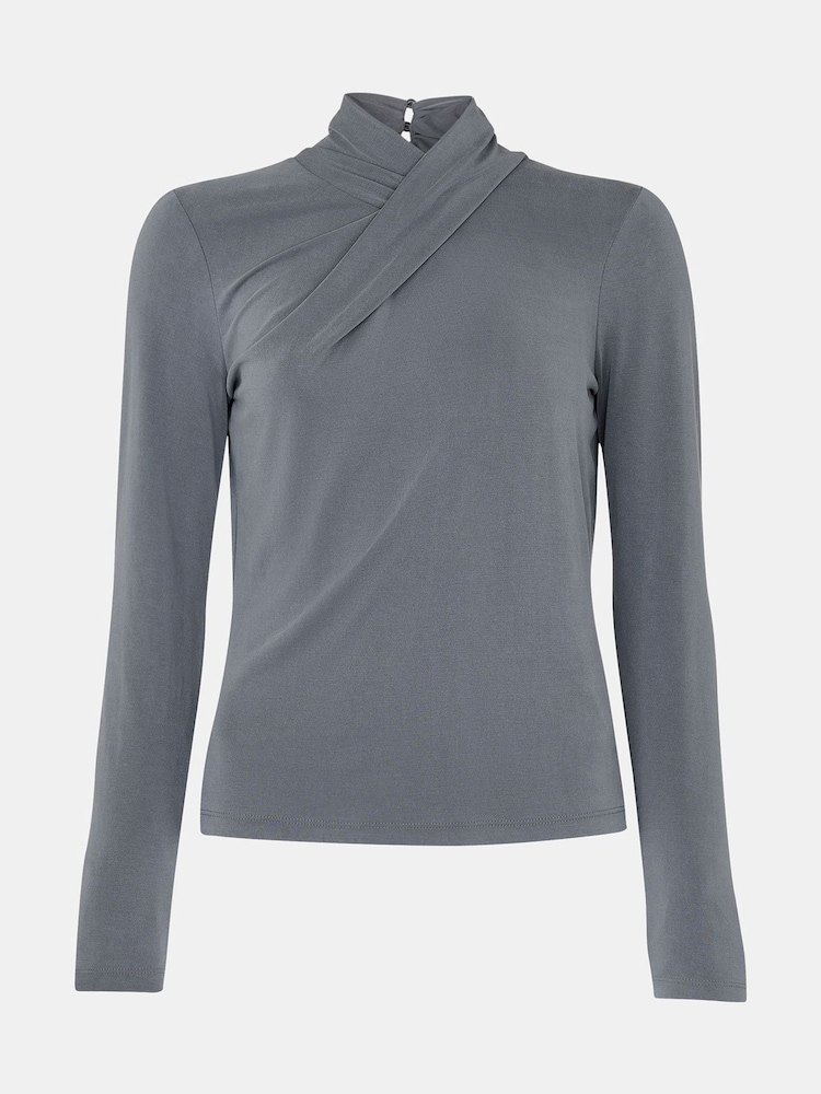 Whistles Grey Drape Neck Jersey Top - Image 5 of 5