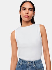 Whistles White High Neck Rib Detail T-Shirt - Image 1 of 5