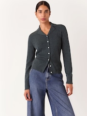 Whistles Grey Phoebe Knit Shirt - Image 1 of 5