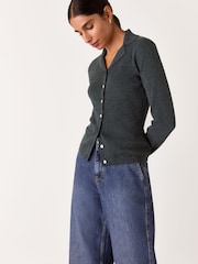 Whistles Grey Phoebe Knit Shirt - Image 4 of 5