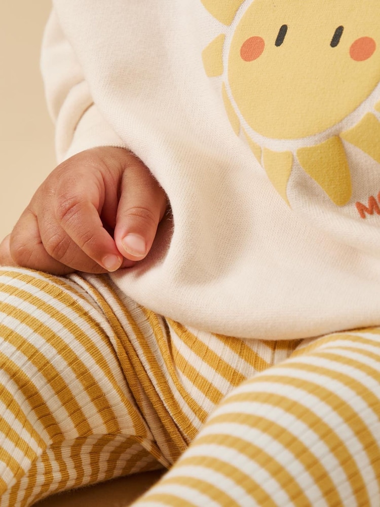 MORI Yellow Stripe Cotton & Bamboo Viscose Comfy Leggings - Image 2 of 3