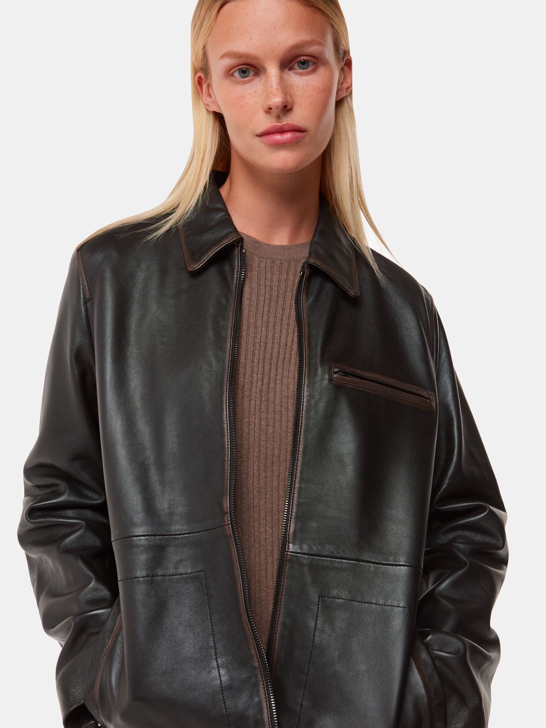 Buy Whistles Black Kate Burnished Leather Jacket from Next USA