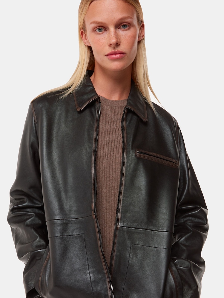Whistles Kate Burnished Leather Jacket - Изображение 1 из 5