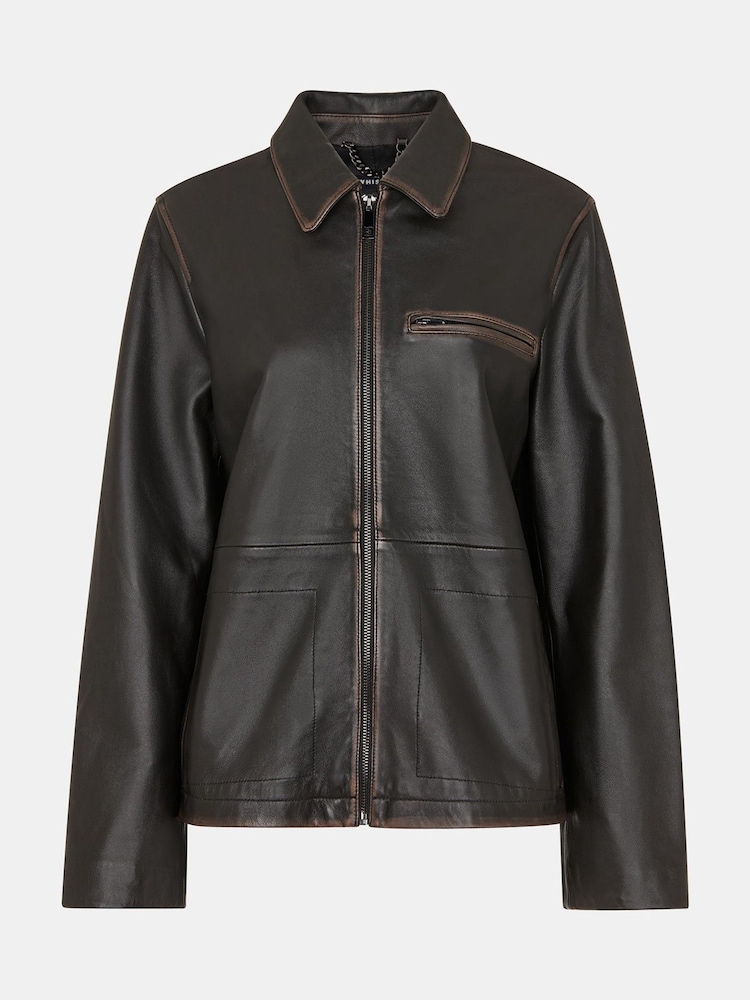 Whistles Kate Burnished Leather Jacket - Изображение 5 из 5