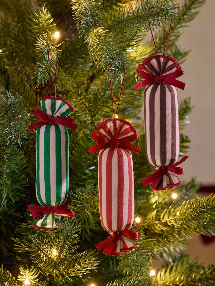 3 Pack Stripey Cracker Christmas Baubles - Image 1 of 3