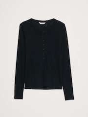 Banana Republic Black Airy Cotton Crepe Henley Top - Image 4 of 4