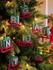 Set of 2 Red Monogram Sleigh Christmas Baubles - Image 1 of 3