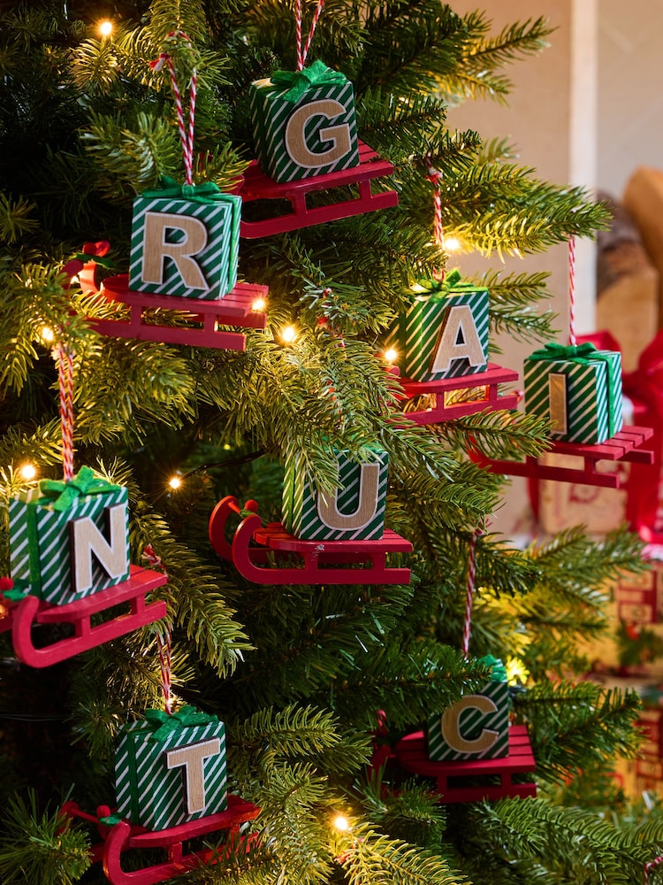 Set of 2 Red Monogram Sleigh Christmas Baubles - Image 1 of 3
