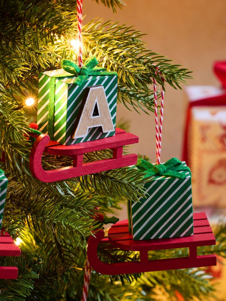 Set of 2 Red Monogram Sleigh Christmas Baubles - Image 2 of 3
