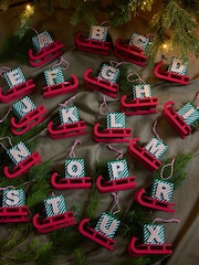 Set of 2 Red Monogram Sleigh Christmas Baubles - Image 3 of 3